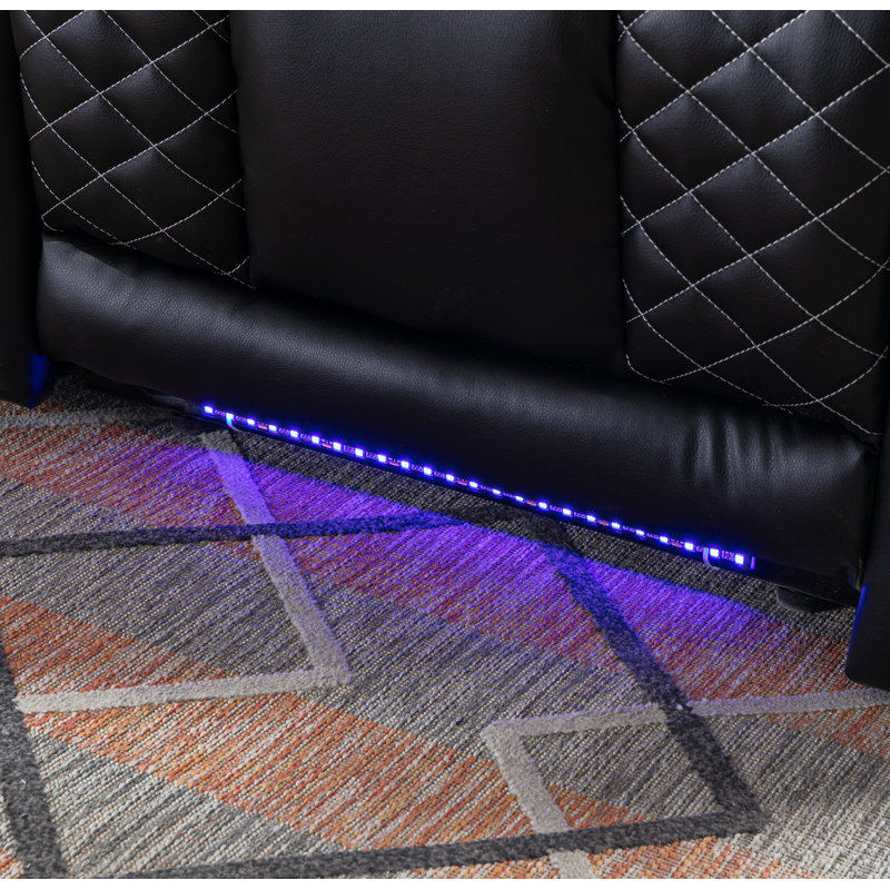 Fauteuil inclinable électrique en cuir respirant de 35,4 po de largeur avec port USB et porte-gobelets, Noir