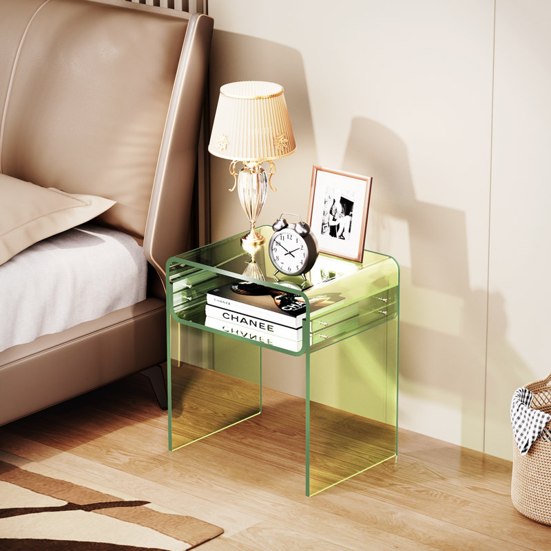 Devontre Modern Acrylic 2-Tier Home Decor, Nightstand, Anti-scratch Modern Side Table, Green