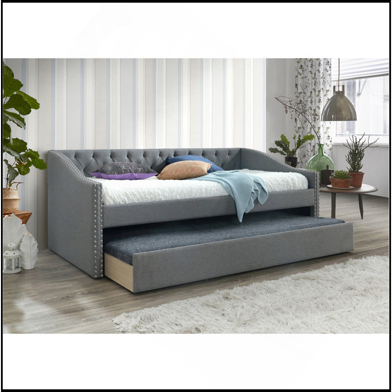 Miaja Daybed, Daybed, Upholstered Bed with Trundle, Twin, Gray