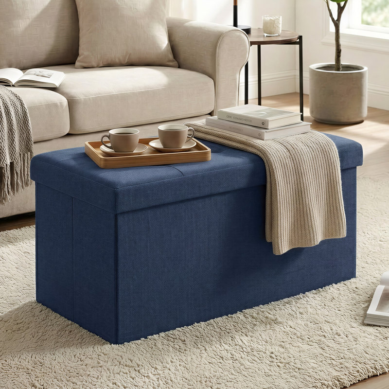 Banc de rangement avec repose-pieds l 30,5 po, Tissu Oxford, Marine