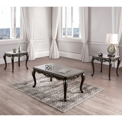 Traditional Style Coffee Table with Curved Legs, Carved Design, and Solid Wood Structure in Rich Java Finish