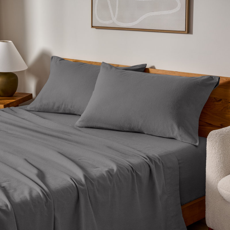Housse de coussin 100% flanelle de coton, Gris, 2 très grandes taies d'oreiller