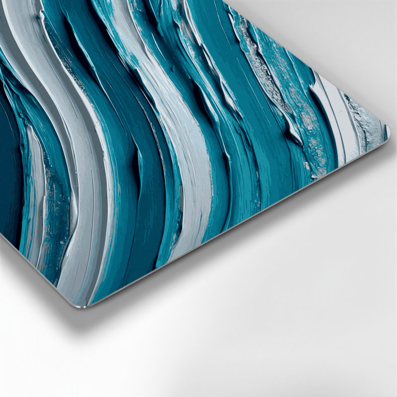 Horizontal Striped Cerulean Light Grey Blue Metal Wall Art, 11" H x 14" W