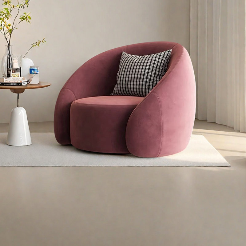 Élégante chaise de loisirs minimaliste en velours givré, Rose