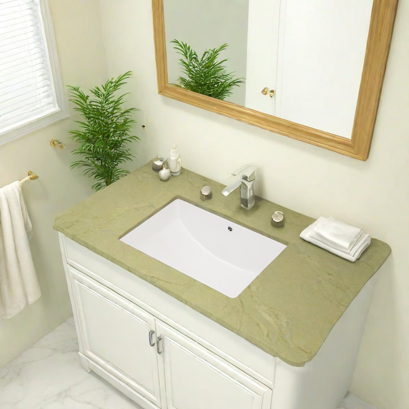 Lavabo de salle de bain rectangulaire en céramique blanche à encastrer sous plan, 21,5 po x 15 po, avec trop-plein et bonde de 1,75 po, pour salles de bain modernes