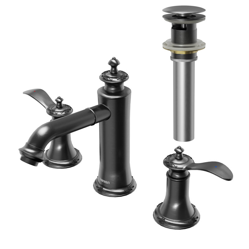 2-handle Bathroom Faucet with Drain Assembly, Gunmetal Gray