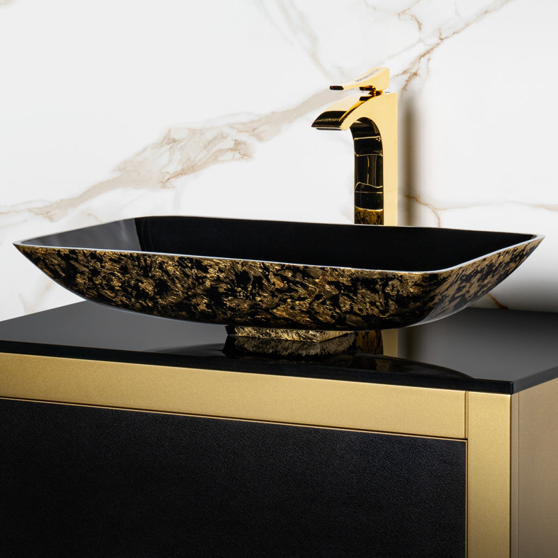 Lavabo de salle de bain vasque rectangulaire en métal Nek, Noir / or