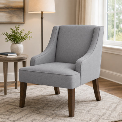 Chaise d'appoint rembourrée de style Mid-Century avec pieds en bois massif, fauteuil en tissu pour le salon, la chambre à coucher ou le bureau