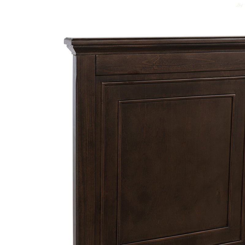 Grand lit de style traditionnel avec tête et pied de lit, USB, lit en bois de pin avec cadre de lit renforcé, brun riche