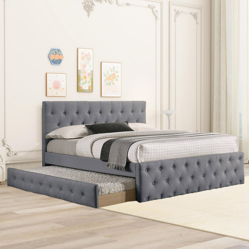 Lit tapissier Baden, Gris clair