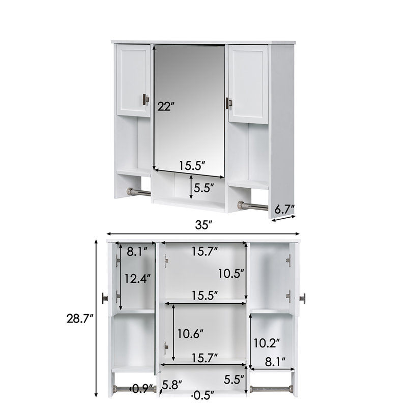 Miroir d'armoire à pharmacie mural l 35 po H 28,7 po Devoria, Blanc