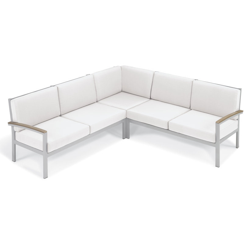 Canapé modulaire de patio avec coussins Travira, Blanc coquille d'œuf