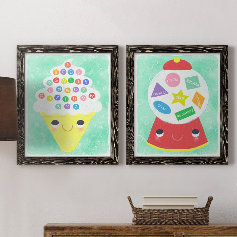 «Ice Cream Alphabet», peinture sur toile 2 pièces, Cadre noir, H 31,5 po x l 47 po x P 1,5 po