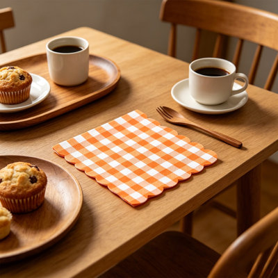 Ginghams Paper Napkins Disposable Scalloped Cocktail Napkins