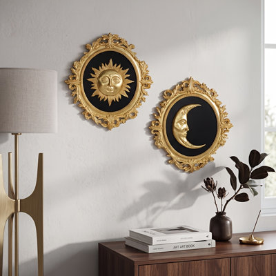 2pc 3D Sun Moon Oval Resin Wall Art Decor, Hanging Decor for Living Room, Home Decor