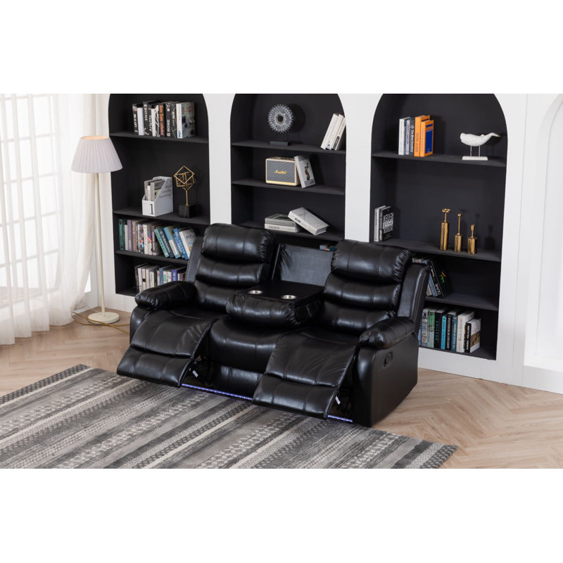 Adele 77.2'' Faux Leather Reclining Sofa, Black