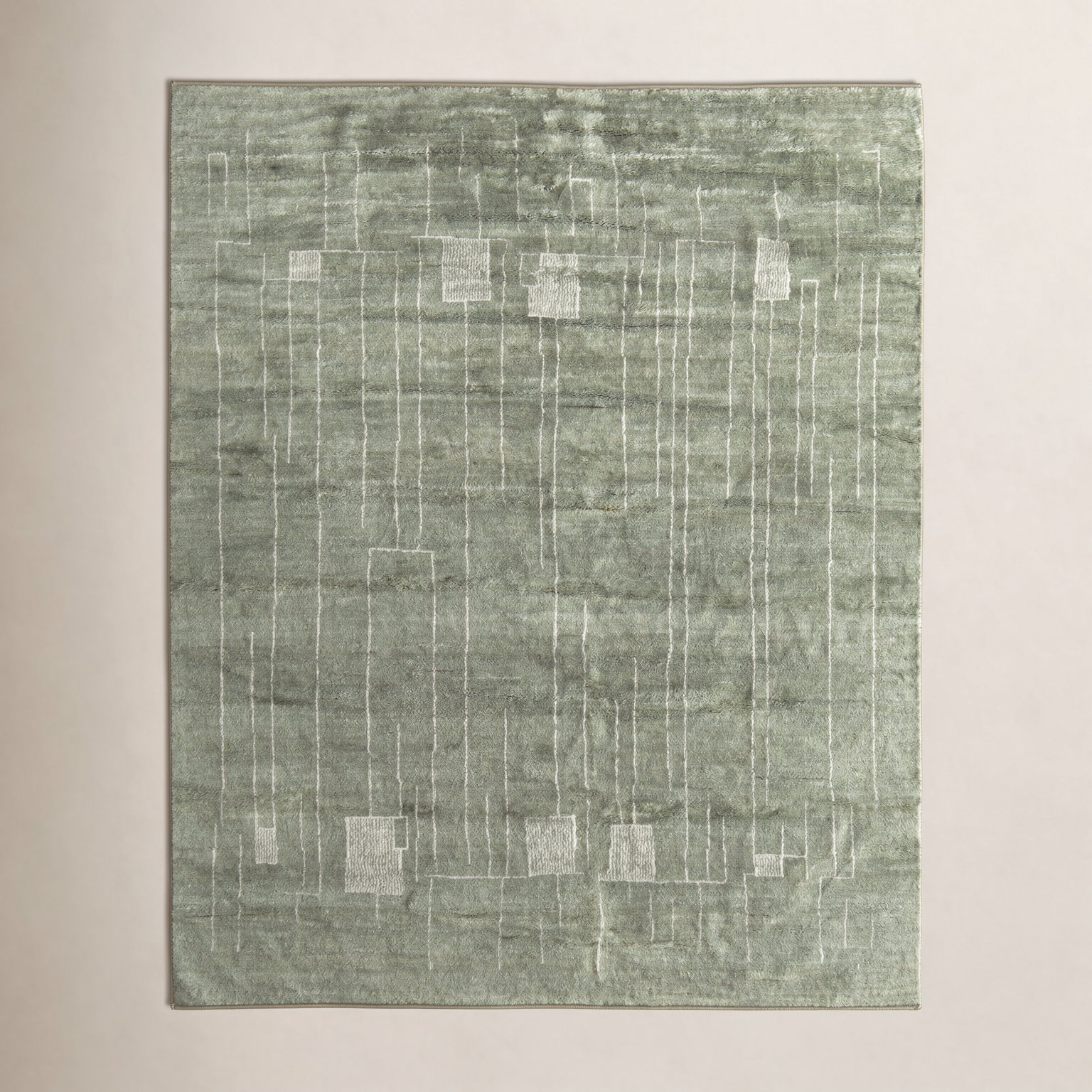 Monaco Green Hand-Knotted Abstract Rug, Rectangle 7'9" x 9'9"