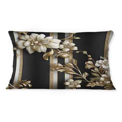 Or Regal Floral Elegant Striped Harmony - Coussin décoratif