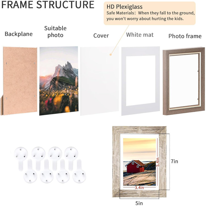 Set Of 8 Rustic 5x7 Picture Frames