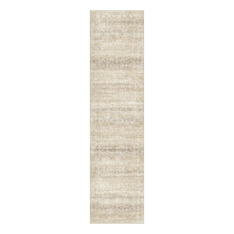 Tapis beige délavé rétro Selena, Beige, Tapis de couloir 2 pi x 8 pi