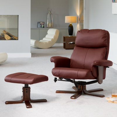 Robillard Faux Leather Swivel Recliner with Footstool