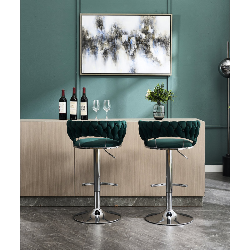 De 2 tabourets de bar, réglable en hauteur par rotation, repose-pieds et base en métal, siège en velours sur mesure, tabourets de style moderne, pivotant avec + pieds, conception simple et élégante pour le bureau,