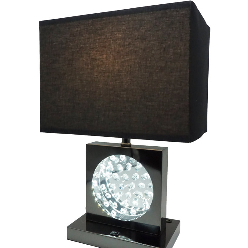 1Pc Luxury Crystal Accent Table Lamp Black Nickel Led Light Touch Lamp, Table Lamp, Nickel, Black/Nickel
