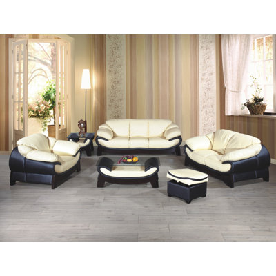 Baron 60cm Wide Genuine Leather Square Striped Cube Ottoman