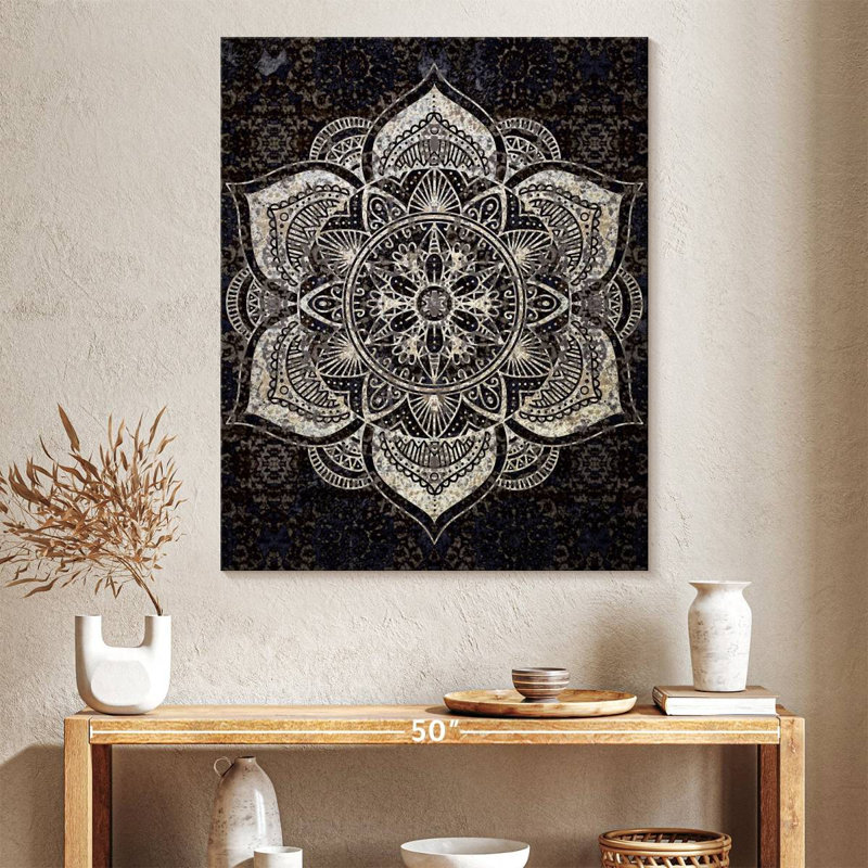 Impression sur toile noir et blanc Mandala, H 40 po x l 32 po x P 1,25 po