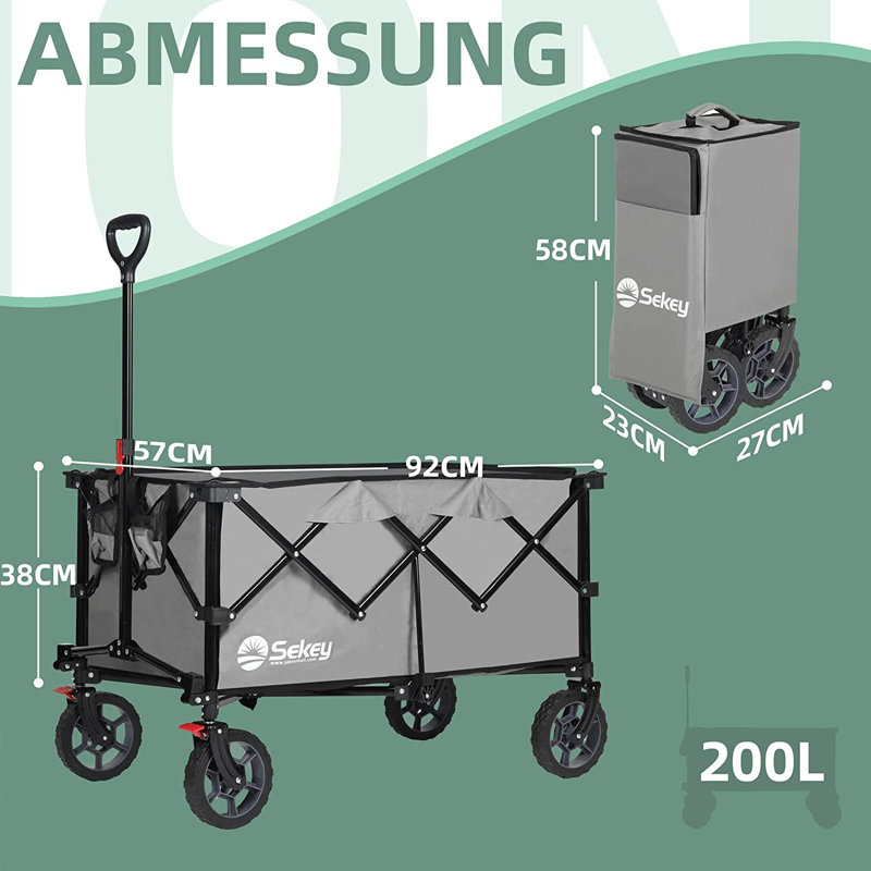 Foldable Handcart with Brake Bag & Storage, Grey
