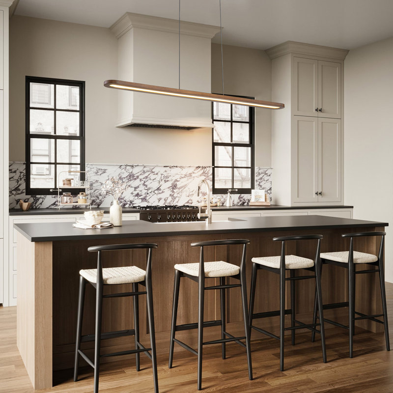 1-Light Walnut Modern Farmhouse Linear Kitchen Island LED Pendant