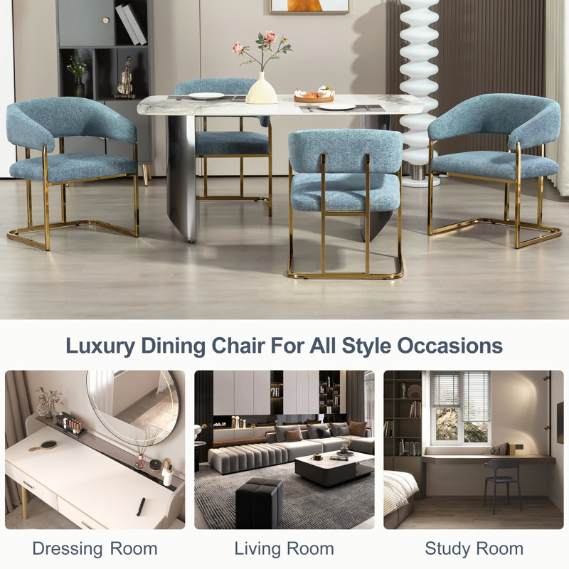 Upholstered Metal Armchair, Blue