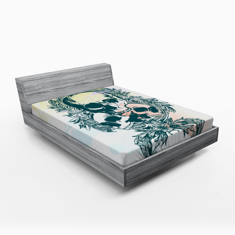 Skull Microfiber Fitted Sheet, Queen Fitted Sheet