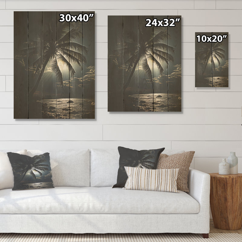 Palmier au clair de lune, ébène, palmiers et palmiers, art sur bois de pin naturel, H 20 po x l 10 po