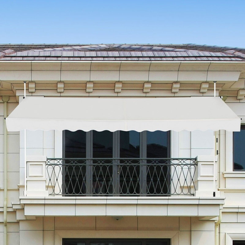 17 Stories 400cm W x 120cm D Damask Fabric Cover Retractable Patio Awning, Beige
