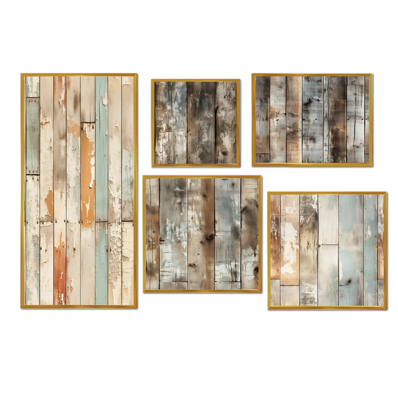 Mullen - Vintage Canvas Wall Art Set Of 5, Gold Floater Framed