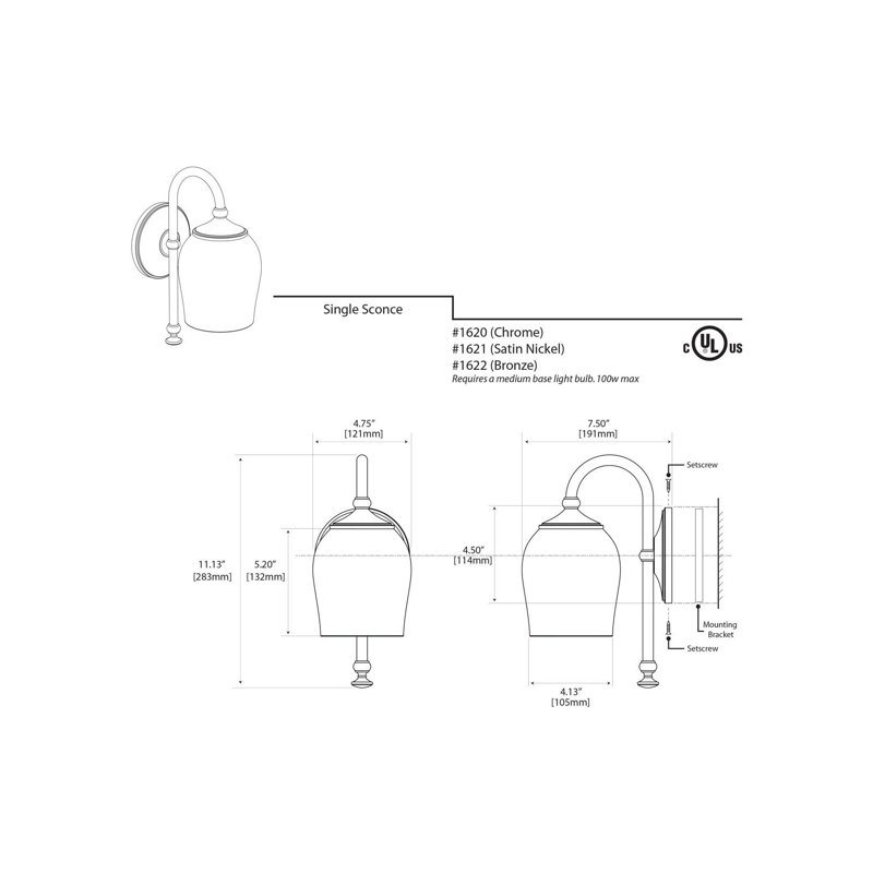 Tavern 1-Light Sconce Frosted Glass Light Fixture | Wall Mount Single Vanity Light, Polished Nickel