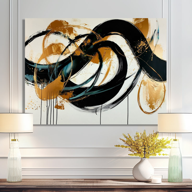 «Gold», jeu optique en spirale I noir - Constructivisme, art mural, H 30 po x l 40 po, Toile tendue, Ne s’applique pas