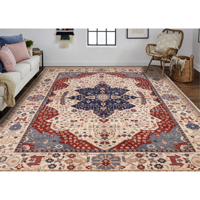 Tapis beige / bleu unique de 9 pi 10 po x 12 pi 7 po Kellyanna par Arshs Fine Rugs