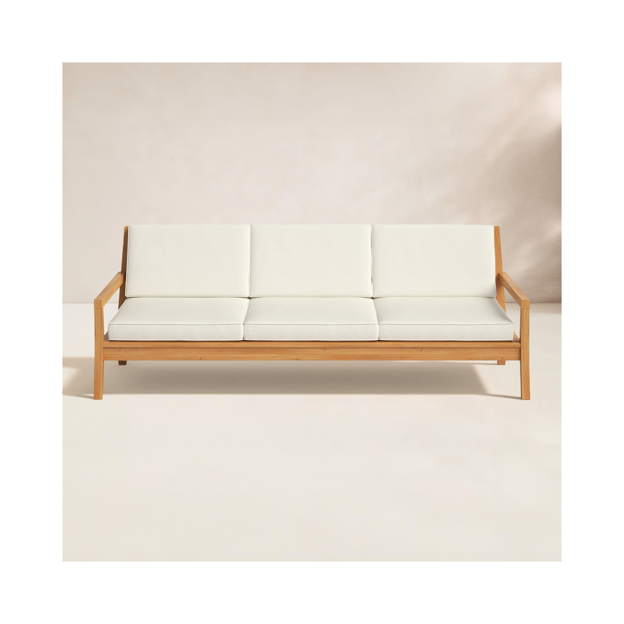 Magdaleno Outdoor Solid Teak Wood 3-Person Sofa with Cushions