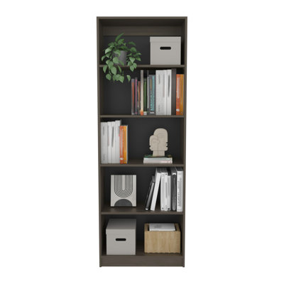 Bibliothèque à 4 niveaux avec rangement moderne pour livres et décoration, noyer foncé / wengé noir