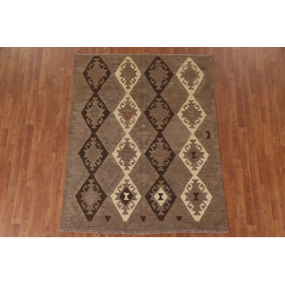 Brown Kilim Reversible Wool Area Rug 5x6