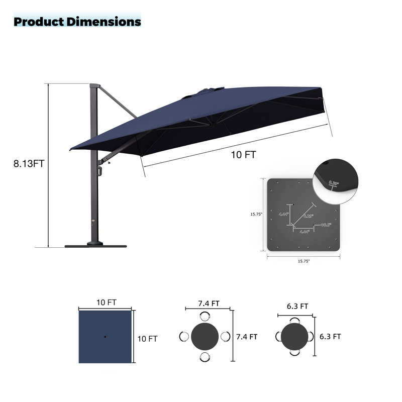 Parasol excentré 120 pi, Bleu marine