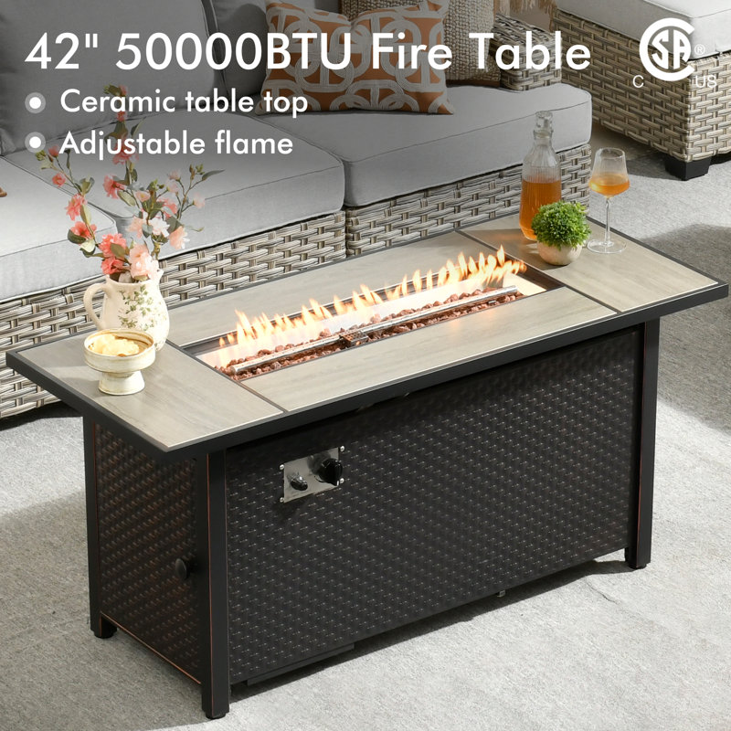 12 - Person Patio Furniture Set with Swivel Rockers, Outdoor Wicker Rattan Sectional Seating Group with Cushions, All Weather Sofa Conversation Set with Fire Pit Table for Garden Backyard