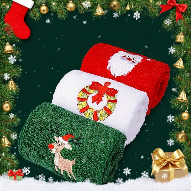 3 Pieces Christmas Decorative Hand Towels Embroidered Santa Reindeer Snowman Christmas Tree Dish Towels Fabric Bathroom Towels For Home Kitchen Bathroom Cleaning