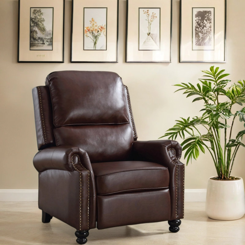 Fauteuil inclinable classique 34,3 po de large avec dossier, Simili cuir brun foncé