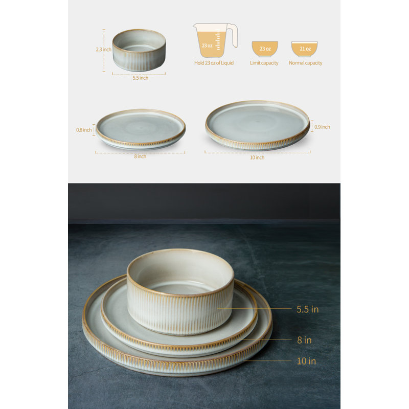 Azal Stoneware Dinnerware Sets, Dish Set, Cappuccino White