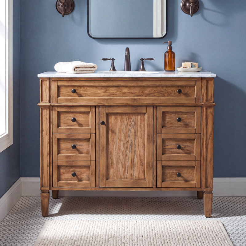 Rivers 42'' Single Bathroom Vanity with Marble Top, Driftwood