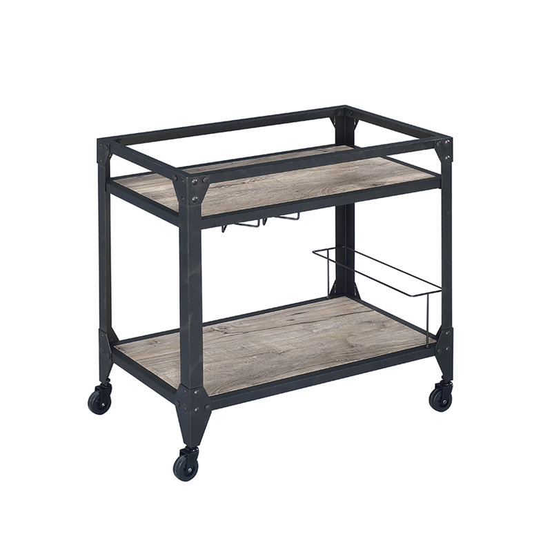 Chariot de service rectangulaire industriel avec grande capacité de rangement et rangement pour bouteilles de vin