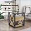 Table basse en bois naturel et panneau de fibres à densité moyenne avec plateau en verre trempé - peu encombrant et facile à nettoyer pour le salon Chambre à coucher-523834885